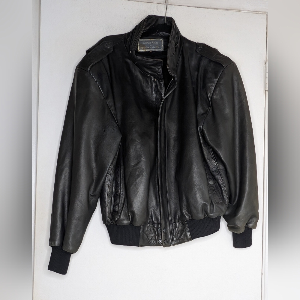 Michael Hoban North Beach Leather Bomber Jacket in Black